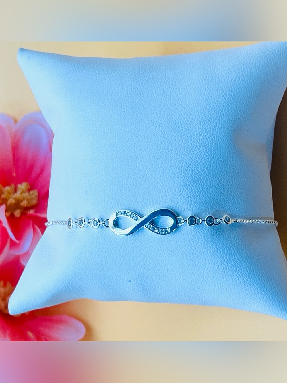 Sterling Silver Infinity Bracelet with Cubic Zirconia - Silver